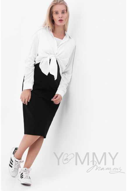 Юбка-карандаш для кормящих и беременных с широким поясом, цвет черный