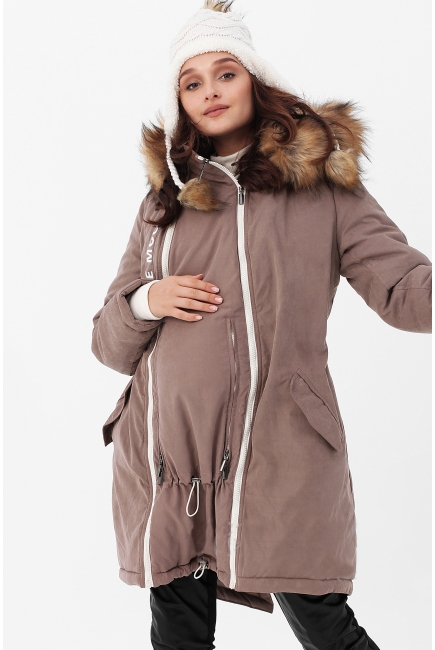 Зимняя слингокуртка - парка 3 в 1 с мехом, коричневый