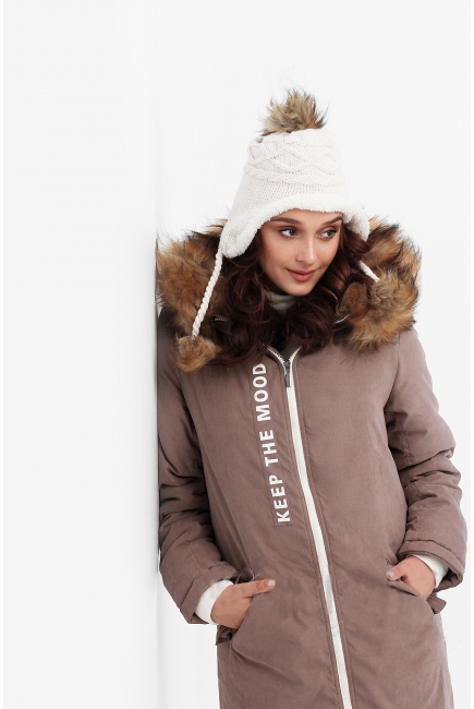 Зимняя слингокуртка - парка 3 в 1 с мехом, коричневый