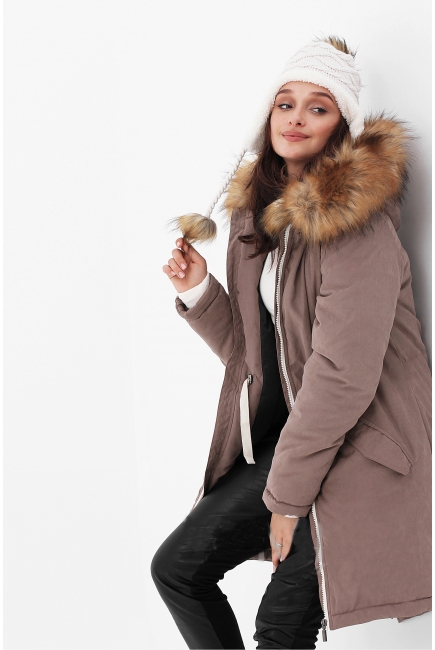 Зимняя слингокуртка - парка 3 в 1 с мехом, коричневый