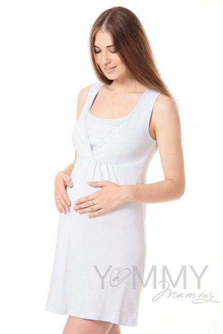 Комплект халат с сорочкой голубой с белой полоской