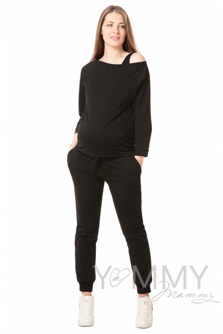 Брюки для беременных и родивших универсальные, спортивные из футера черные