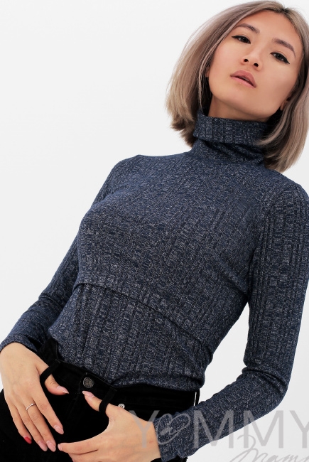 Бадлон Гольф для беременных и кормящих в широкий рубчик, темно-синий меланж