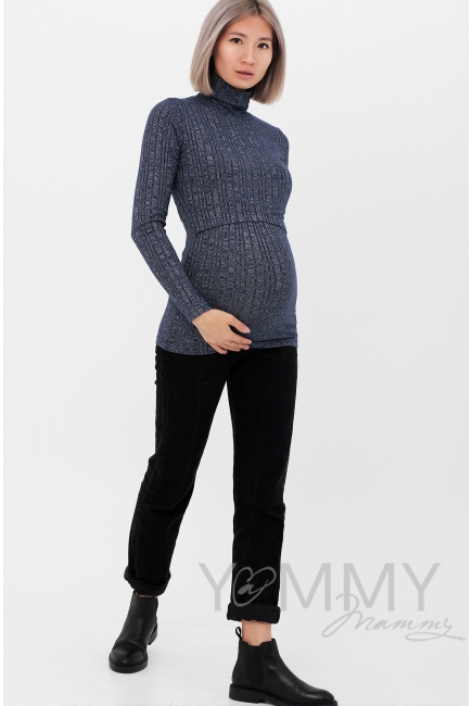 Бадлон Гольф для беременных и кормящих в широкий рубчик, темно-синий меланж