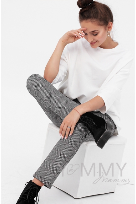 Брюки для беременных и кормящих универсальные в клеточку, серые