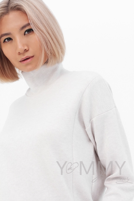 Джемпер для кормящих и беременных с воротником стойкой, цвет светло-бежевый