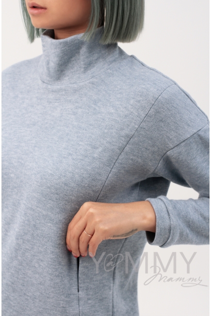 Джемпер для беременных и кормящих с воротником стойкой, цвет голубой меланж
