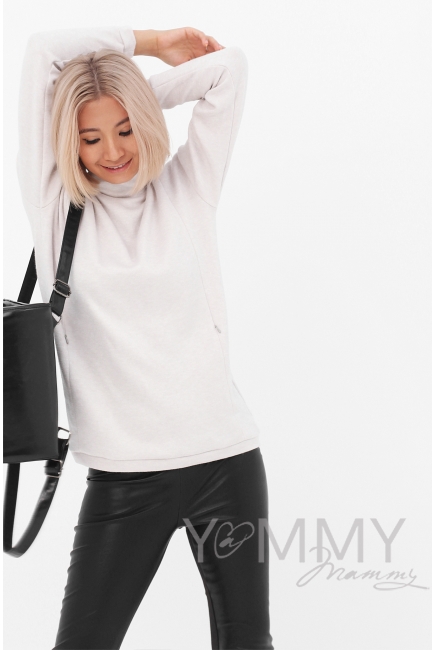 Джемпер для кормящих и беременных с воротником стойкой, цвет светло-бежевый