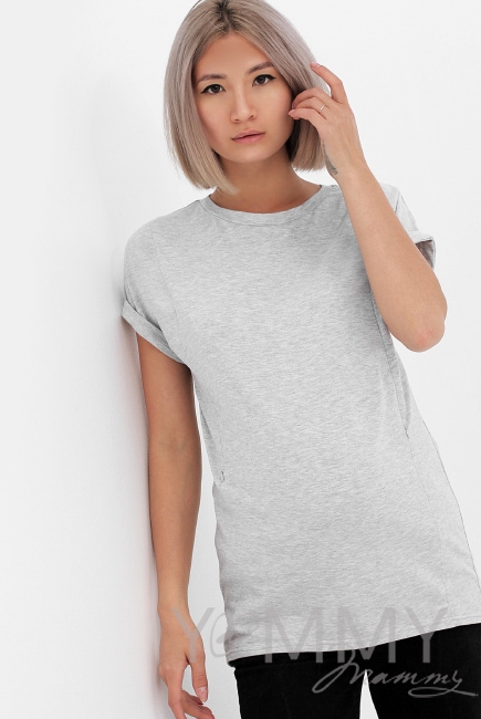 Футболка для кормящих и беременных, серый меланж