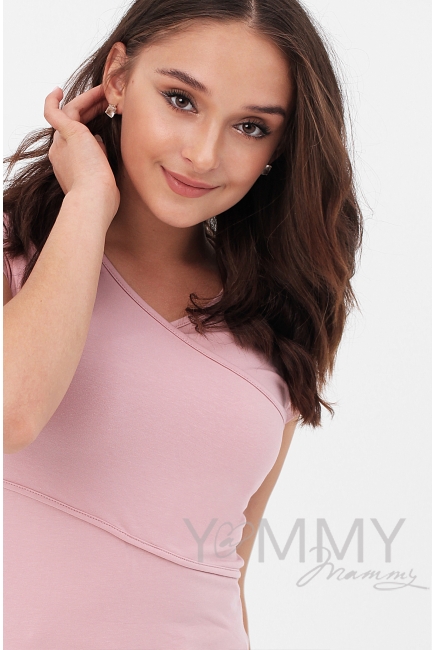 Футболка кимоно для кормящих и беременных, пудрово-розовая