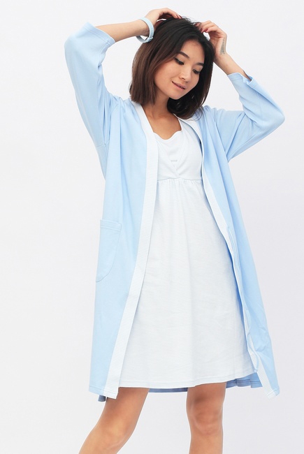 Комплект халат с сорочкой голубой с белой полоской