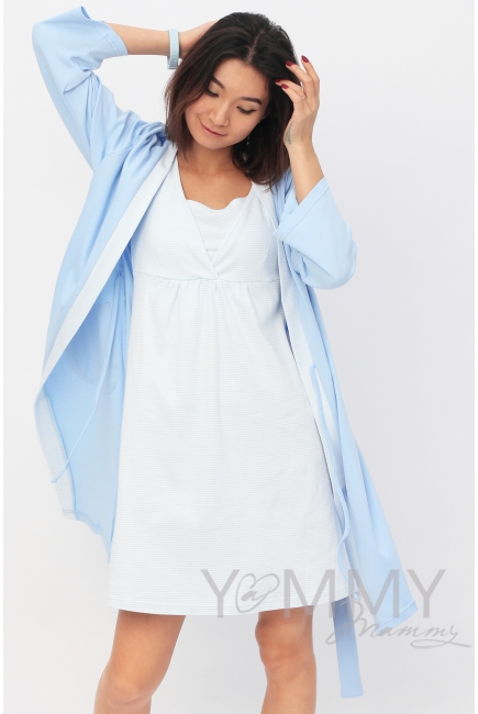 Комплект халат с сорочкой голубой с белой полоской