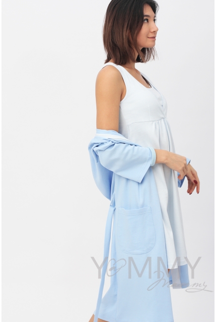 Комплект халат с сорочкой голубой с белой полоской