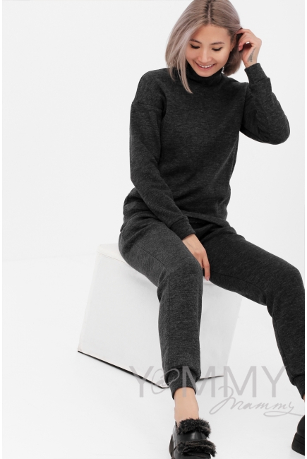 Костюм для кормящих и беременных из плотного вязанного трикотажа, цвет темно-серый меланж