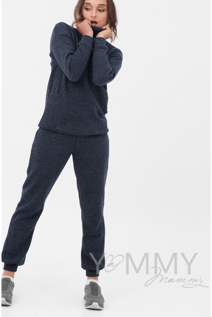 Костюм для беременных и кормящих из плотного вязанного трикотажа, темно-синий меланж