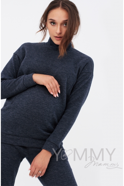 Костюм для беременных и кормящих из плотного вязанного трикотажа, темно-синий меланж