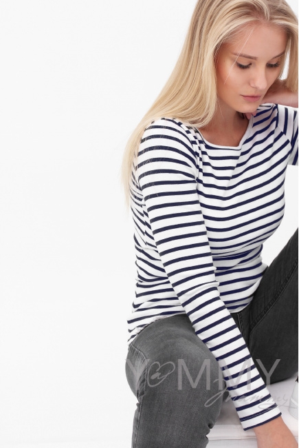 Лонгслив для беременных и кормящих, белый в синюю полоску