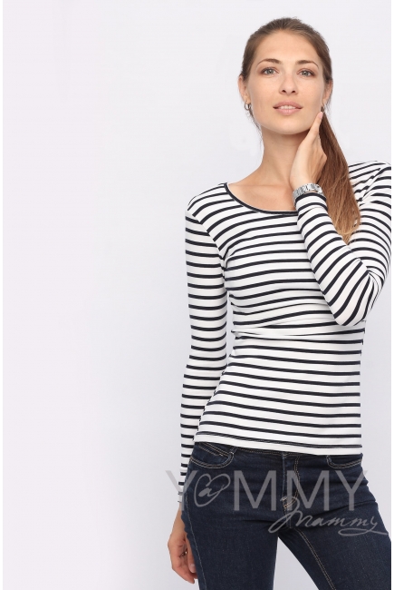 Лонгслив для беременных и кормящих, белый в синюю полоску
