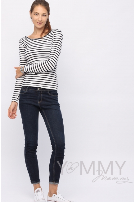 Лонгслив для беременных и кормящих, белый в синюю полоску