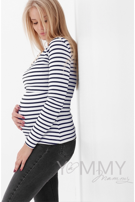 Лонгслив для беременных и кормящих, белый в синюю полоску