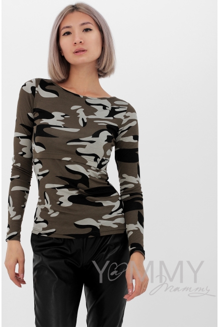 Лонгслив для беременных и кормящих, камуфляж