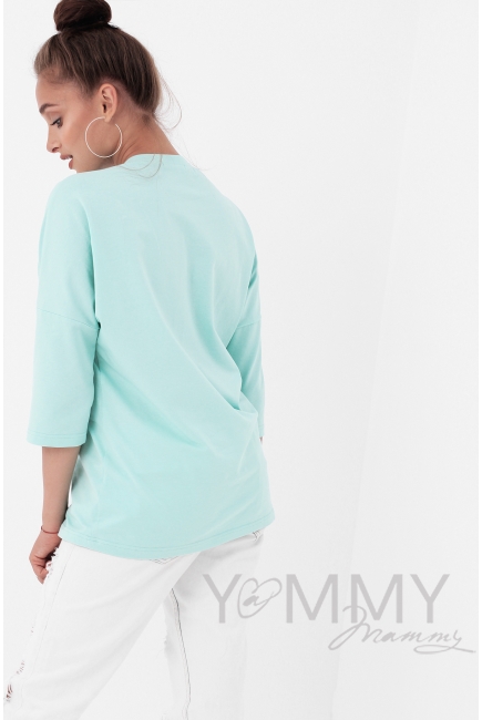 Лонгслив для беременных и кормящих с вертикальными молниями, ментоловый