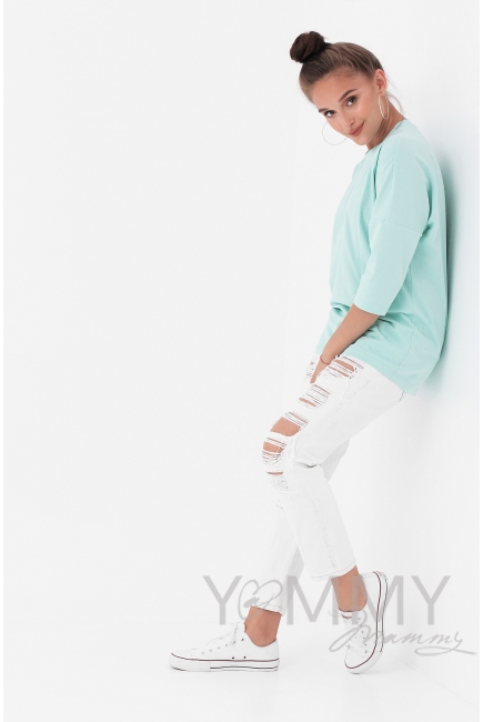 Лонгслив для беременных и кормящих с вертикальными молниями, ментоловый