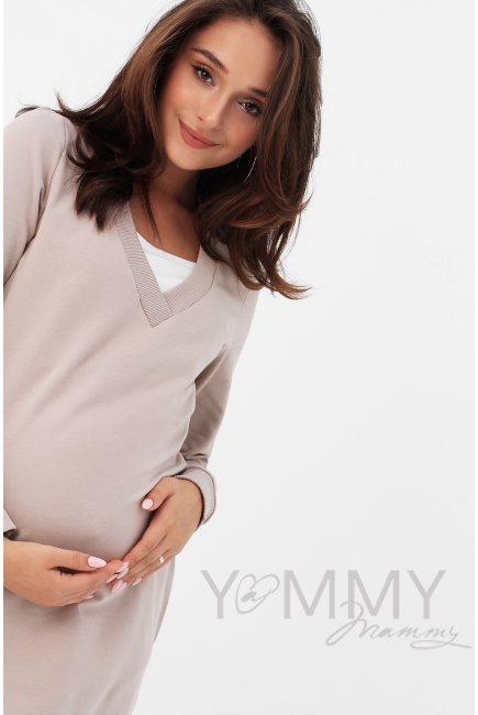 Платье-джемпер для кормящих и  беременных из футера, какао