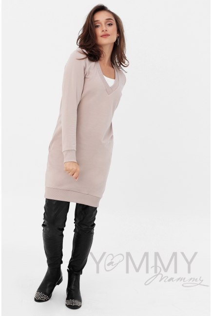 Платье-джемпер для кормящих и  беременных из футера, какао
