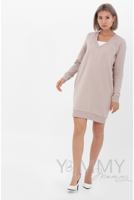 Платье-джемпер для кормящих и  беременных из футера, какао