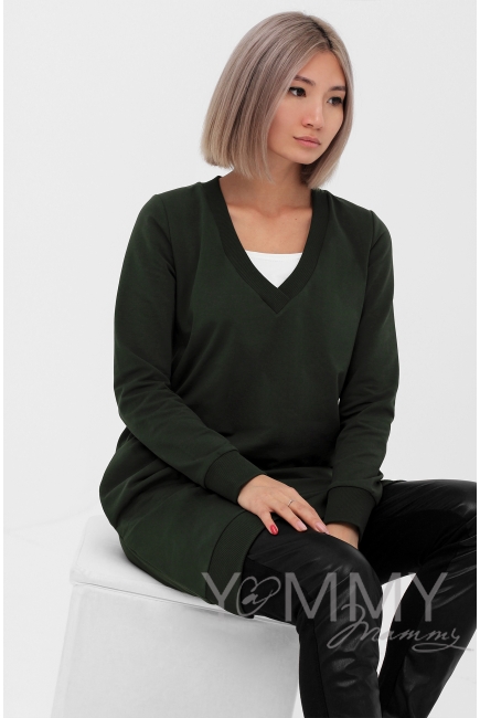 Платье--джемпер для кормящих и беременных из футера, цвет милитари