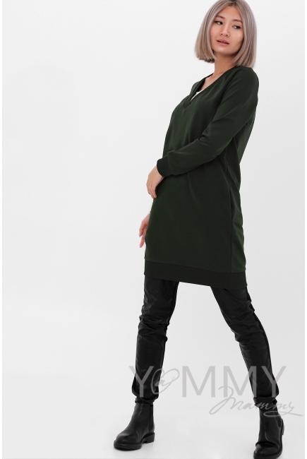 Платье--джемпер для кормящих и беременных из футера, цвет милитари