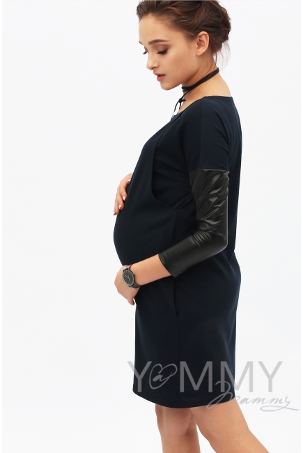 Платье-туника темно-синее для беременных