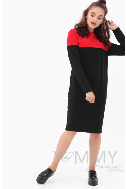 Платье для кормящих и беременных двухцветное, цвет черный/красный