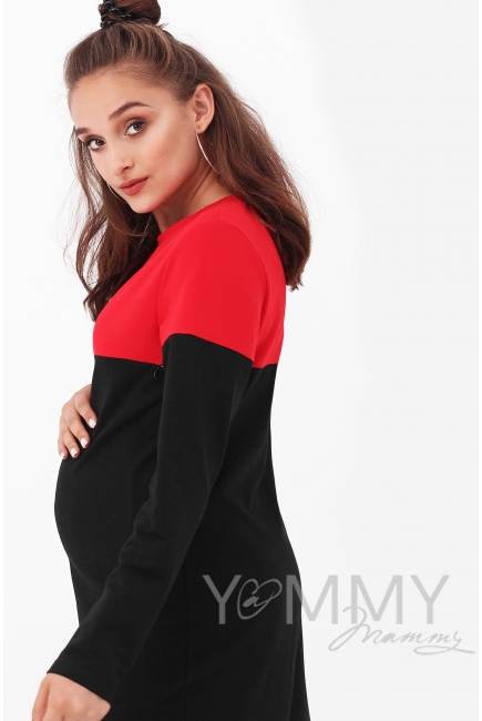 Платье для кормящих и беременных двухцветное, цвет черный/красный
