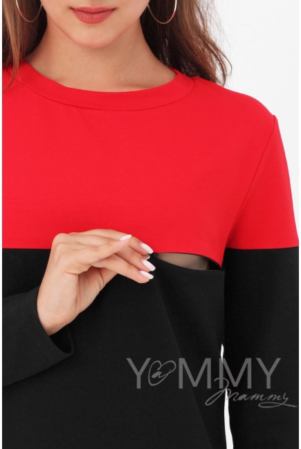 Платье для кормящих и беременных двухцветное, цвет черный/красный