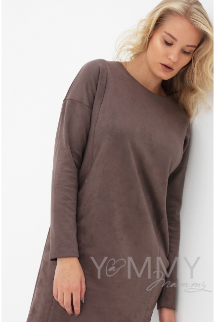 Платье для кормящих и беременных замшевое, капучино