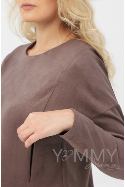 Платье для кормящих и беременных замшевое, капучино