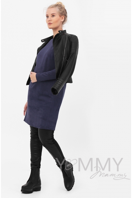 Платье для беременных и кормящих замшевое, темно-синее