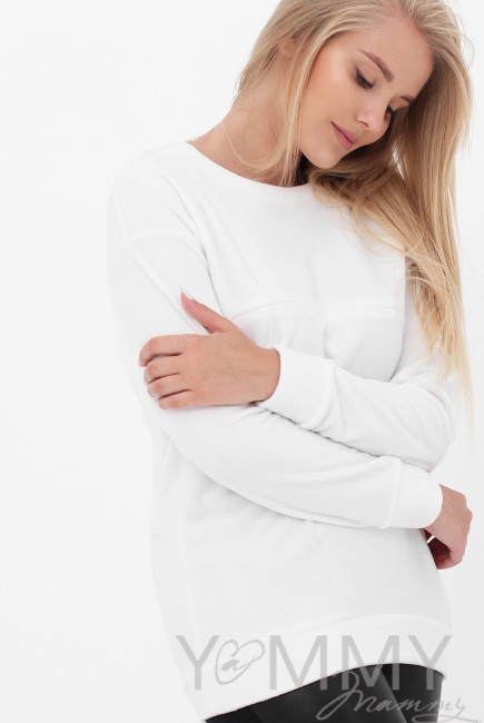 Толстовка для кормящих и беременных флисовая, белая