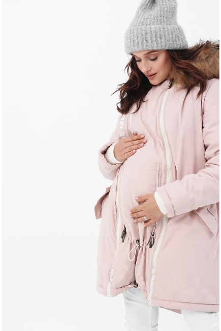 Слингокуртка зимняя - парка 3 в 1 с мехом, розовый