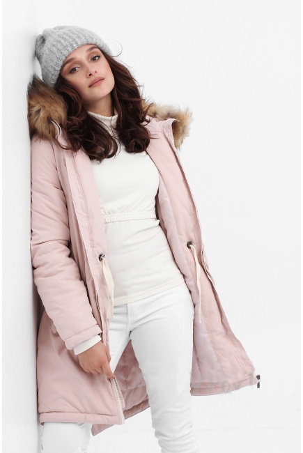 Слингокуртка зимняя - парка 3 в 1 с мехом, розовый