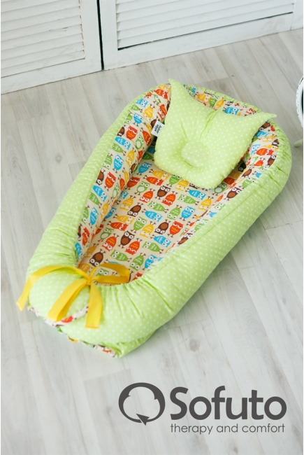Кокон-гнездышко для новорожденных Babynest Owl sand
