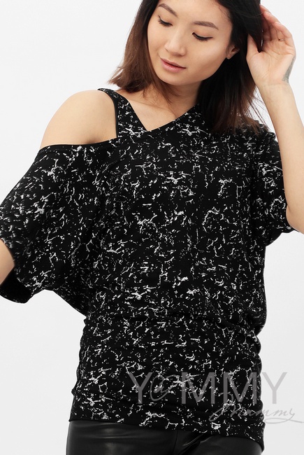 Блуза для беременных и кормящих со спущенным плечом, черный