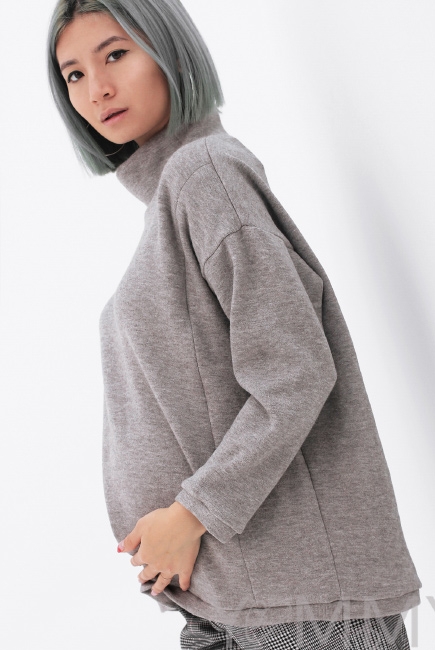 Джемпер для кормящих и беременных с воротником стойкой, серо-бежевый меланж