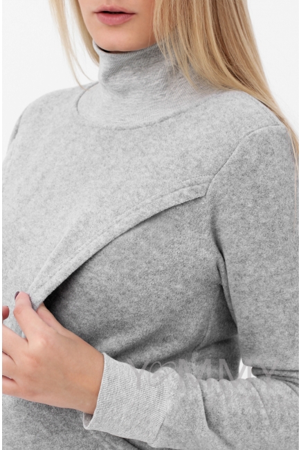Джемпер для кормящих и беременных флисовый с высоким горлом, серый меланж