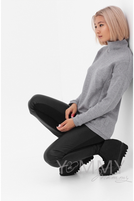 Джемпер для беременных и кормящих с воротником стойкой, серый меланж