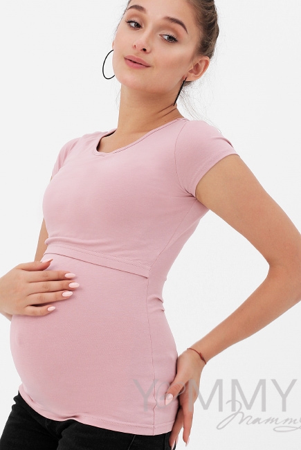 Футболка для беременных и кормящих, цвет пудрово-розовый