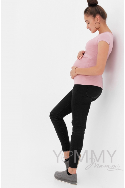Футболка для беременных и кормящих, цвет пудрово-розовый