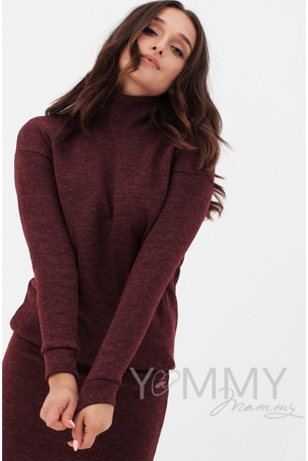 Костюм для беременных и кормящих утепленный джемпер + юбка, цвет бургунди